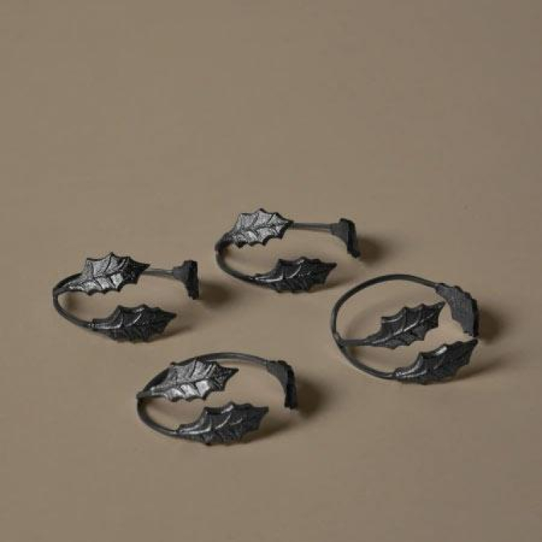 Ferm Living Holly Leaf servetringen set van 4 Black Brass