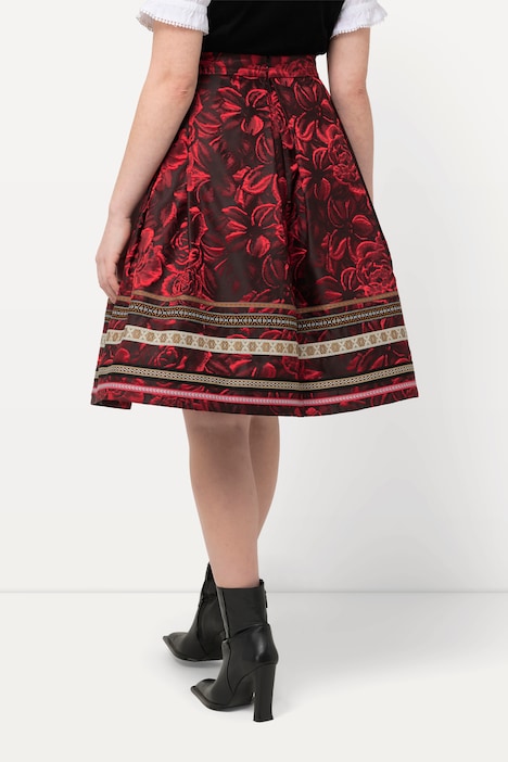 Rock, A-Linie, Jacquard-Blütenmuster, Zierbänder