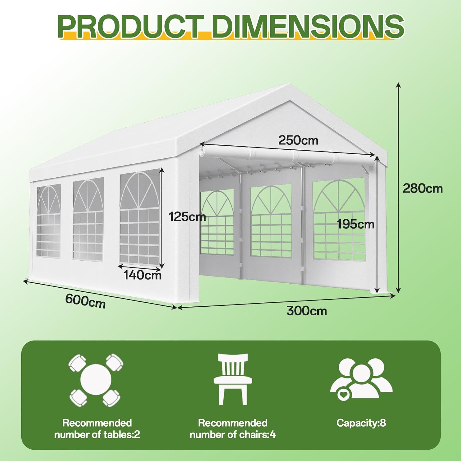 Homall Partyzelt 3x6,Metall Gestell Gartenzelt,Pavillon Wasserdicht 560g/m² PE-Plane,Zelt Stabil-18 Bodenhaken 4 Windfesten Seilen,UV-Schutz 50+Große Luxus Hochzeitszelt Gartenpavillon18m²,Weiß