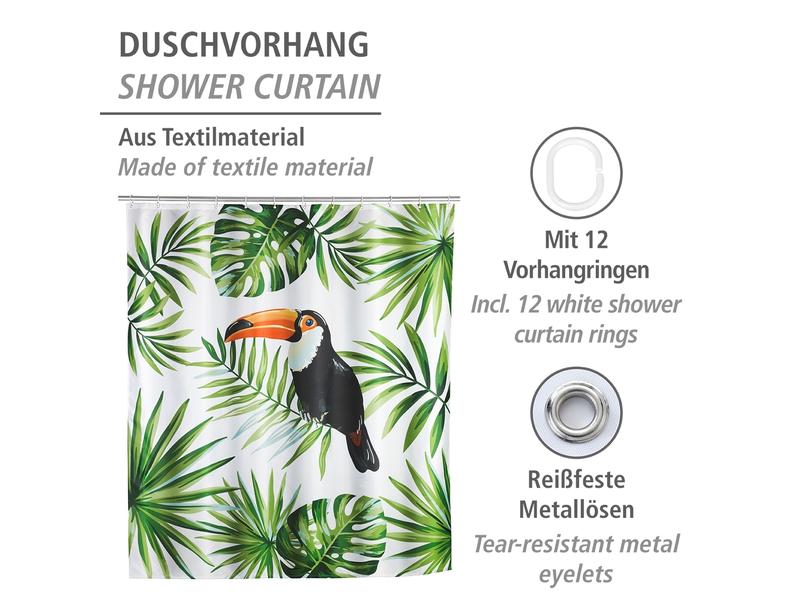 Wenko Duschvorhang Tucan 180 x 200 cm Pflegeleichter Badevorhang