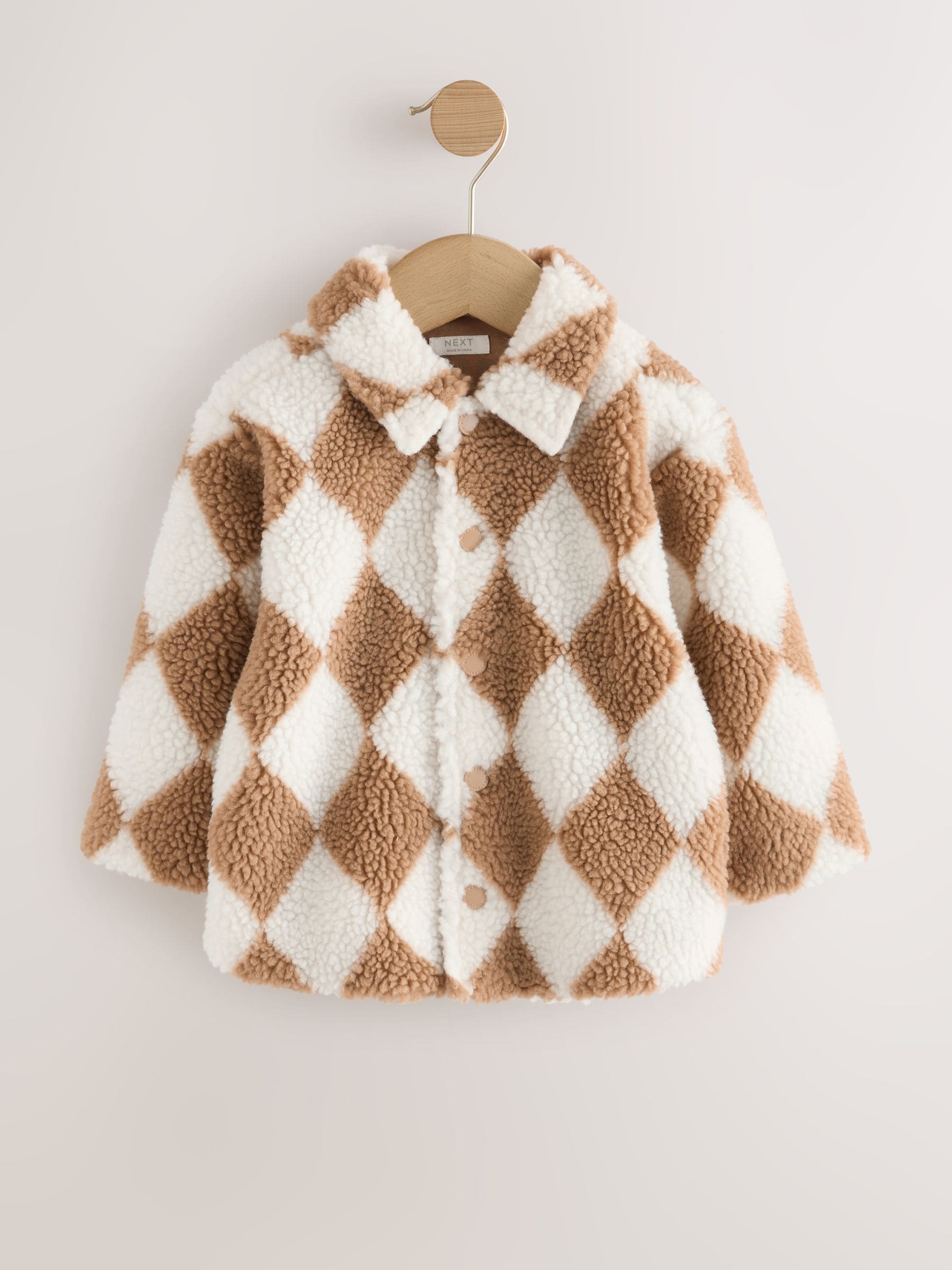 Naturel/bruin Harlequin - Fleece shacket van borg (3 mnd - 7 jr)