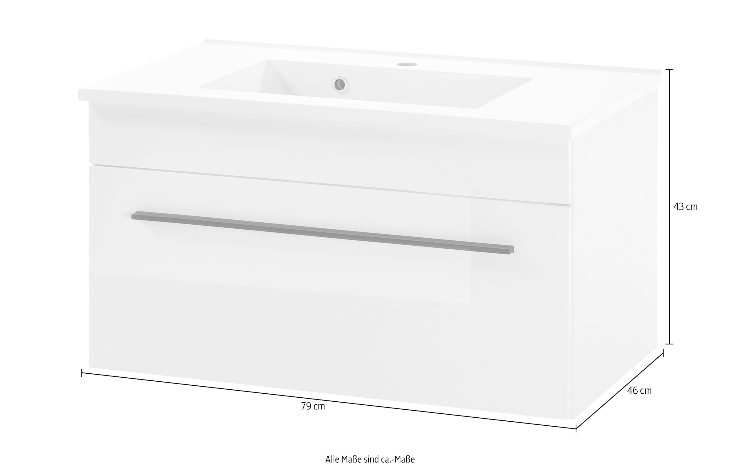 INOSIGN Waschtisch »Cantara, Waschtisch inkl. Waschbecken, modernes Design« mit schwarzen Griffen, ausreichend Stauraum