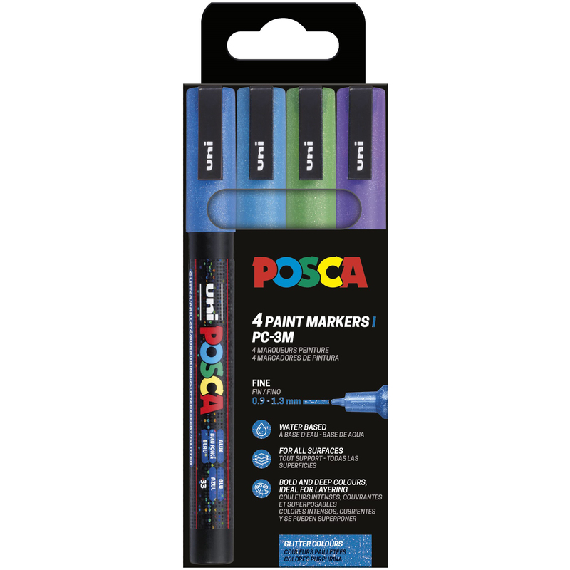 Uni-Ball Posca Marker PC-3ML, Glitter Colours, 4 Stück, assortiert