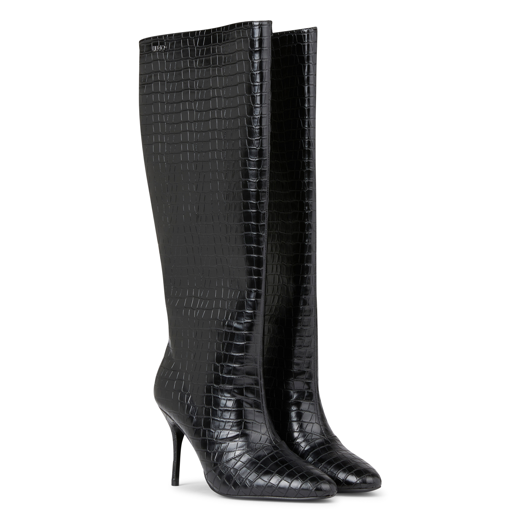 WHITE 01 - Bottes hautes imprimé effet croco | Noir