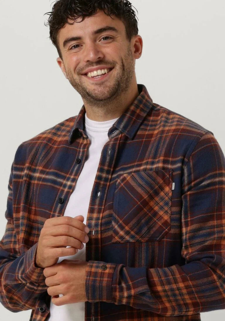 CAST IRON blauwe cast iron casual overhemd long sleeve shirt brushed twill check regular fit