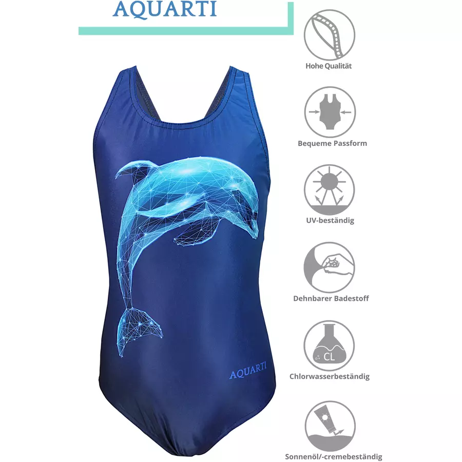 Aquarti Mädchen Badeanzug Chlorresistent Muscleback Wassersport blau Modell 1