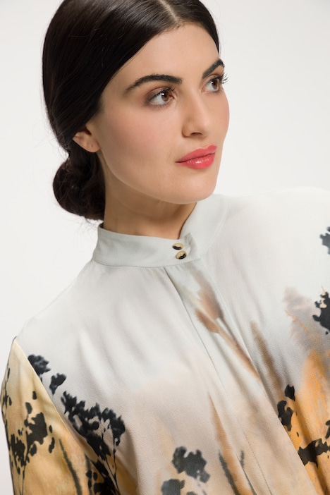Kleid, Farbverlauf, Bindegürtel, Stehkragen, Langarm