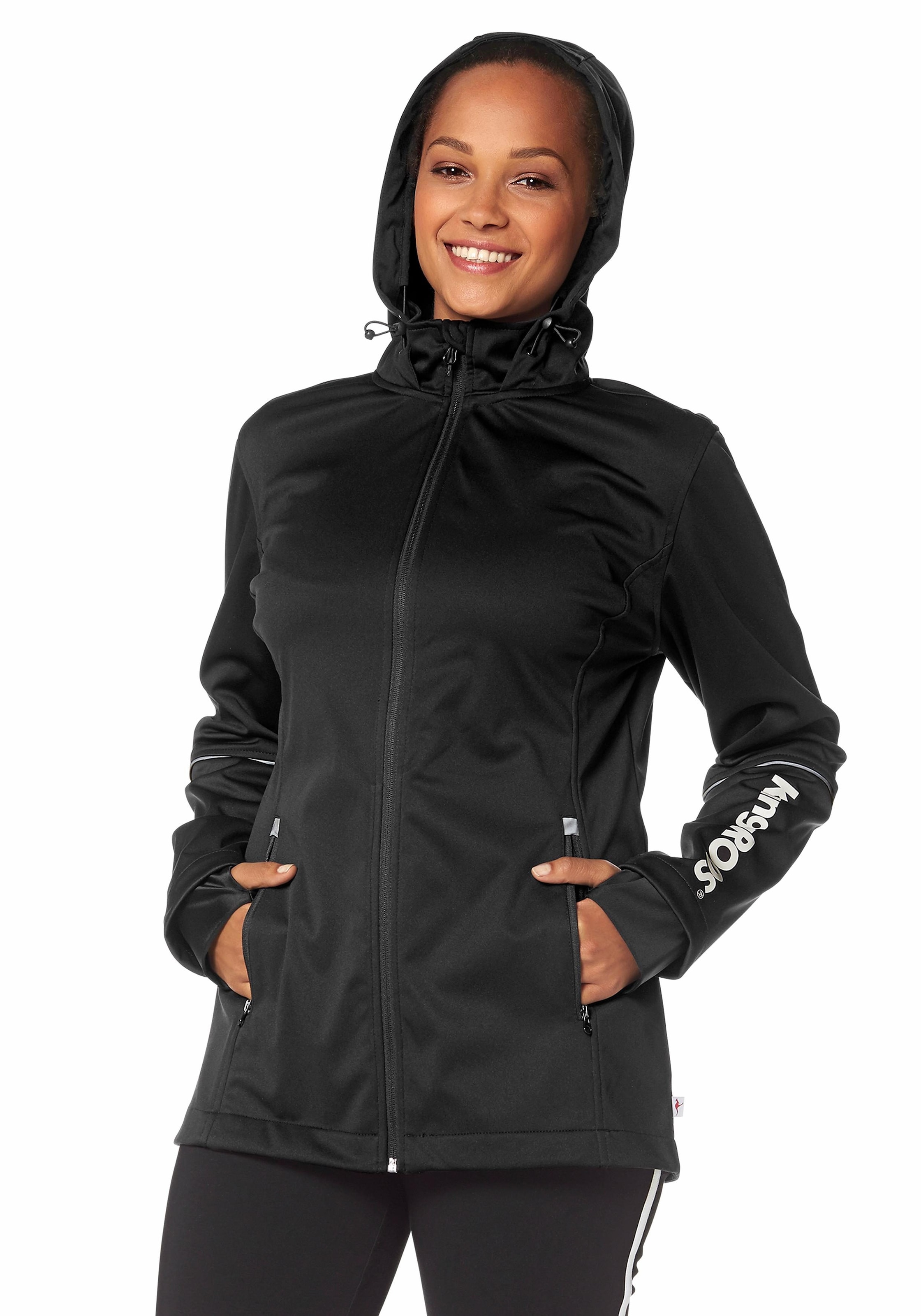 KangaROOS Softshelljacke mit Kapuze aus Softshell-Material,  figurumschmeichelnder Schnitt, grosse Grössen