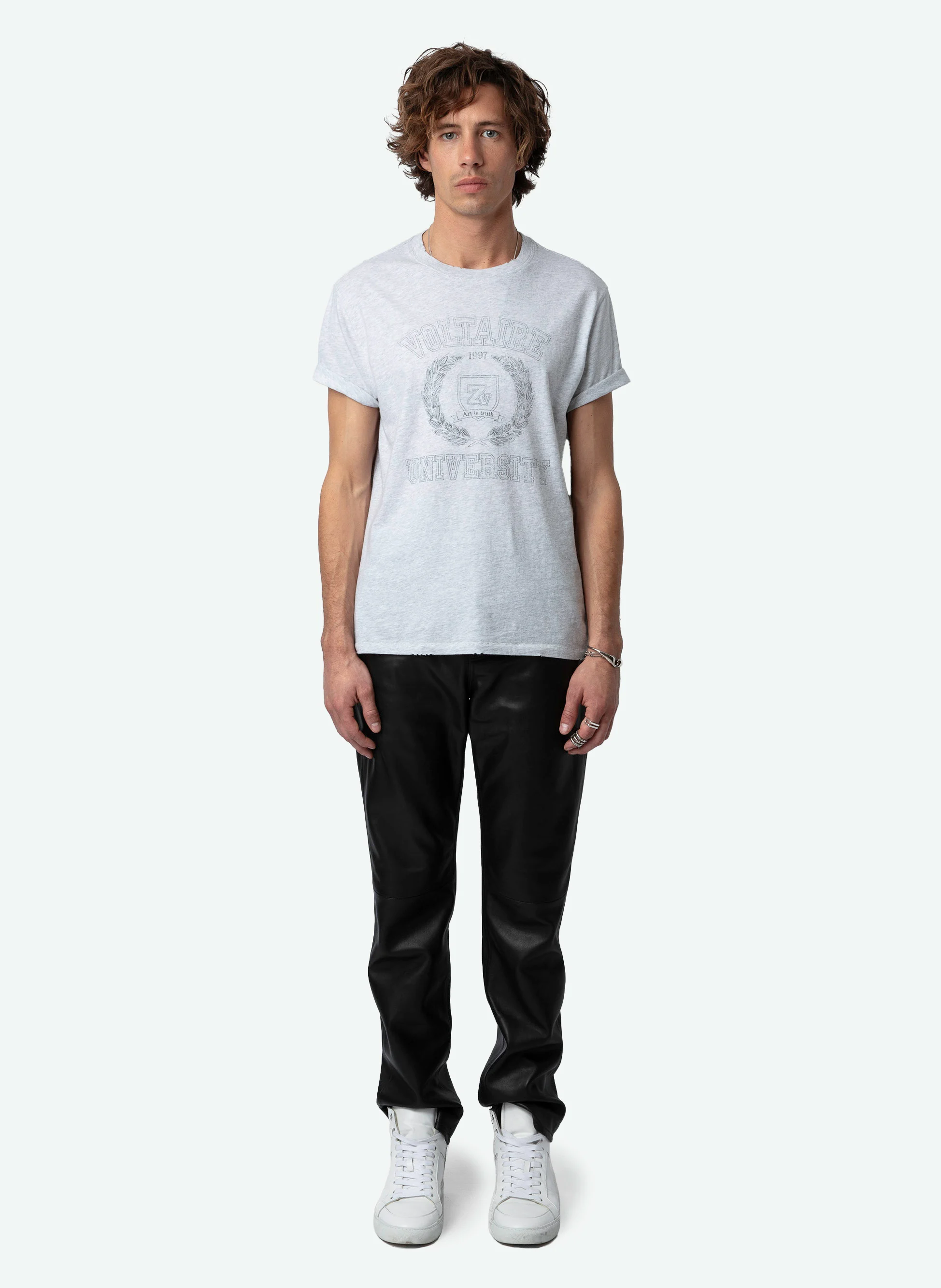 JIMMY - Tee-shirt droit col rond en coton bio sérigraphié | Gris