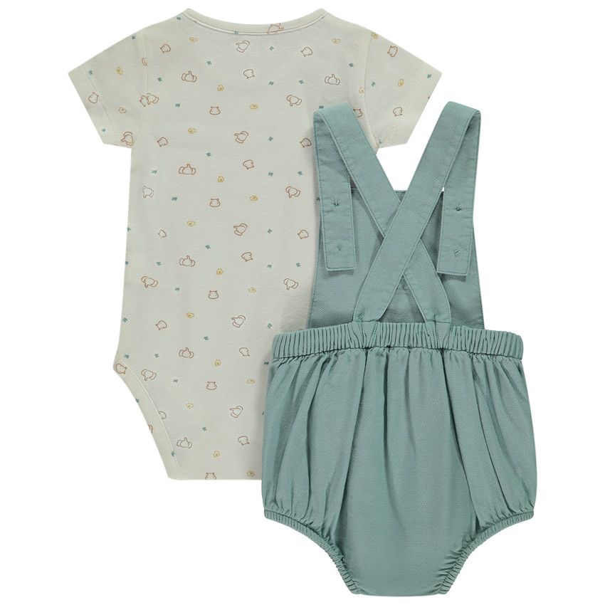 Ensemble 2 pièces avec barboteuse brodée pour bébé garçon - Bleu moyen