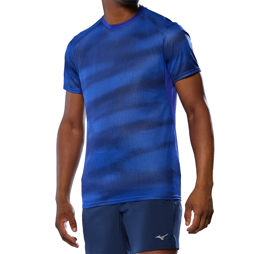 Mizuno DryAeroFlow Graphic Hardloopshirt Korte Mouwen Blauw Heren