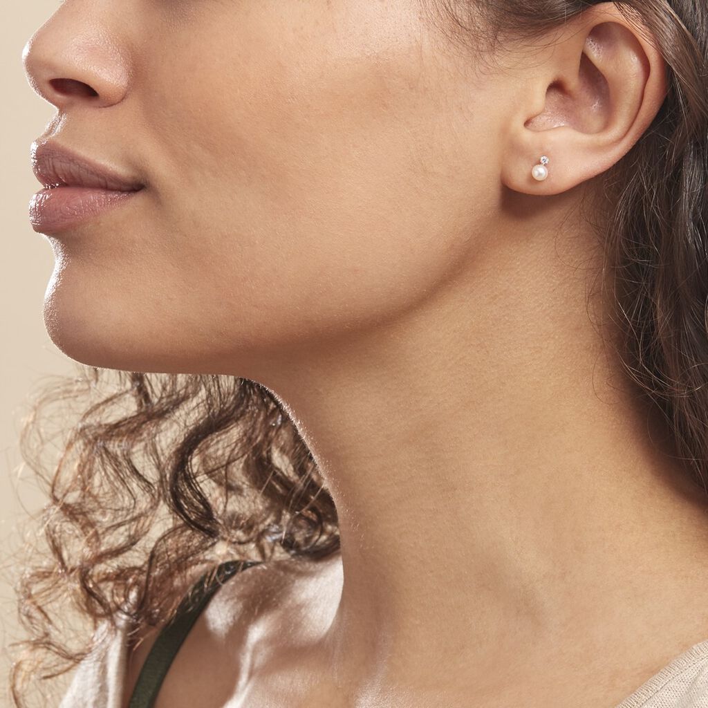 Boucles D'oreilles Puces Eolande Or Jaune Perle De Culture