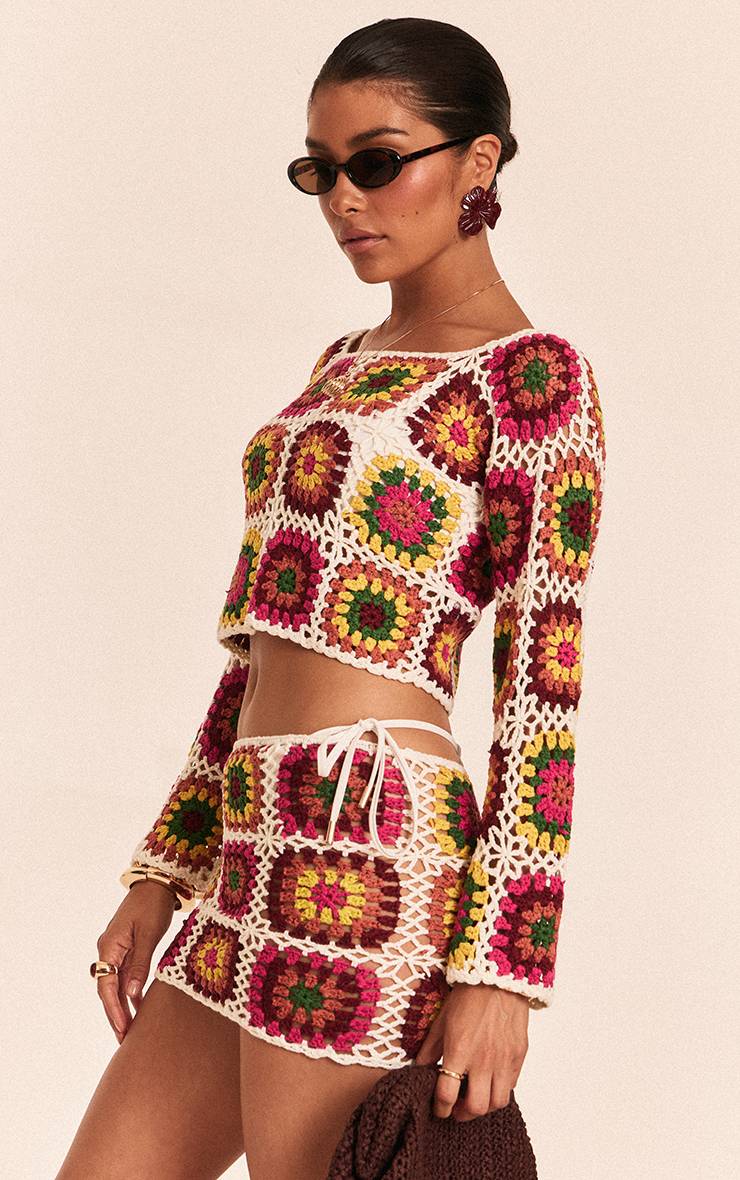 Multicolore Mini Jupe En Tricot Crochet Petite