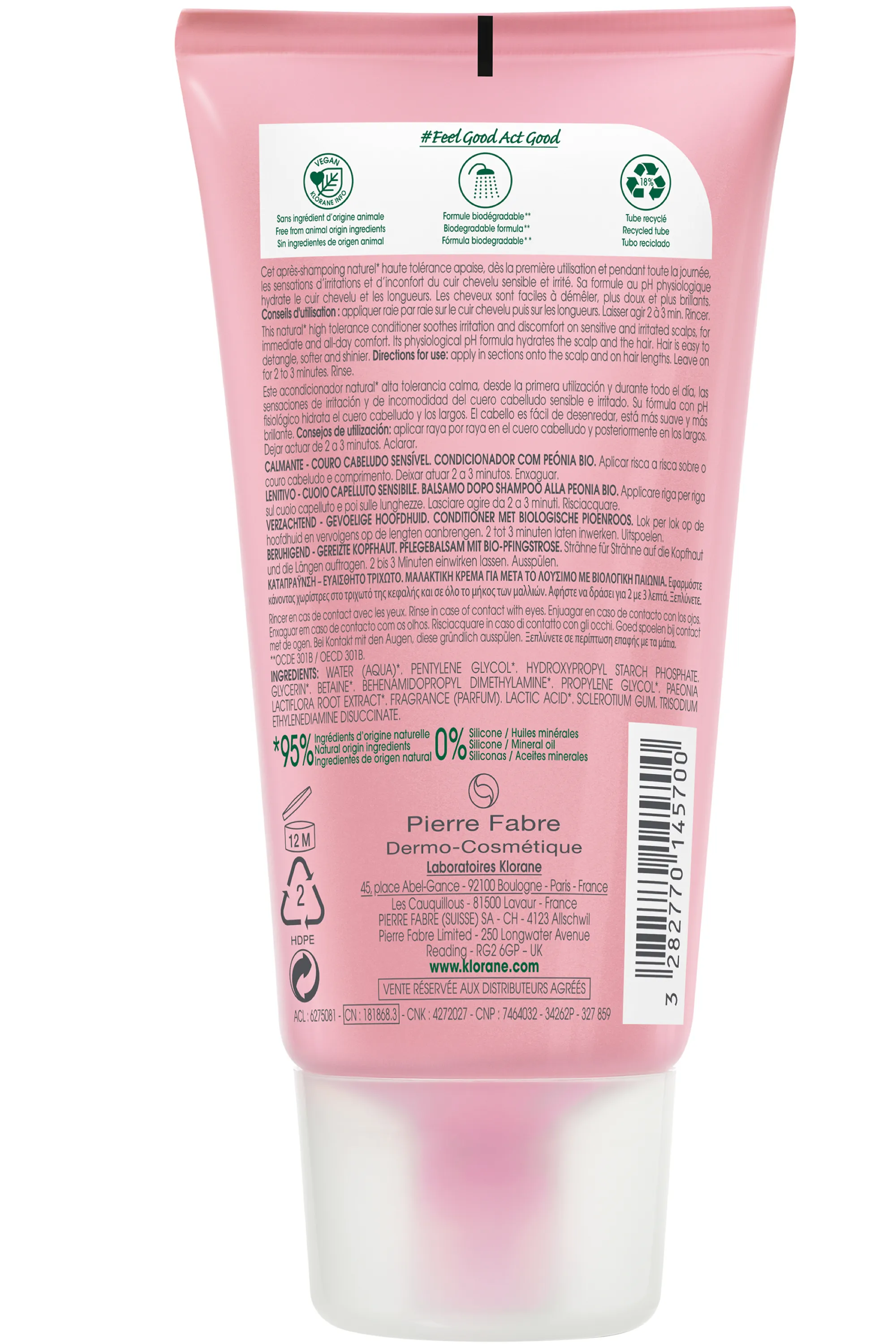 Klorane Après-shampoing apaisant à la Pivoine bio-150 ml
