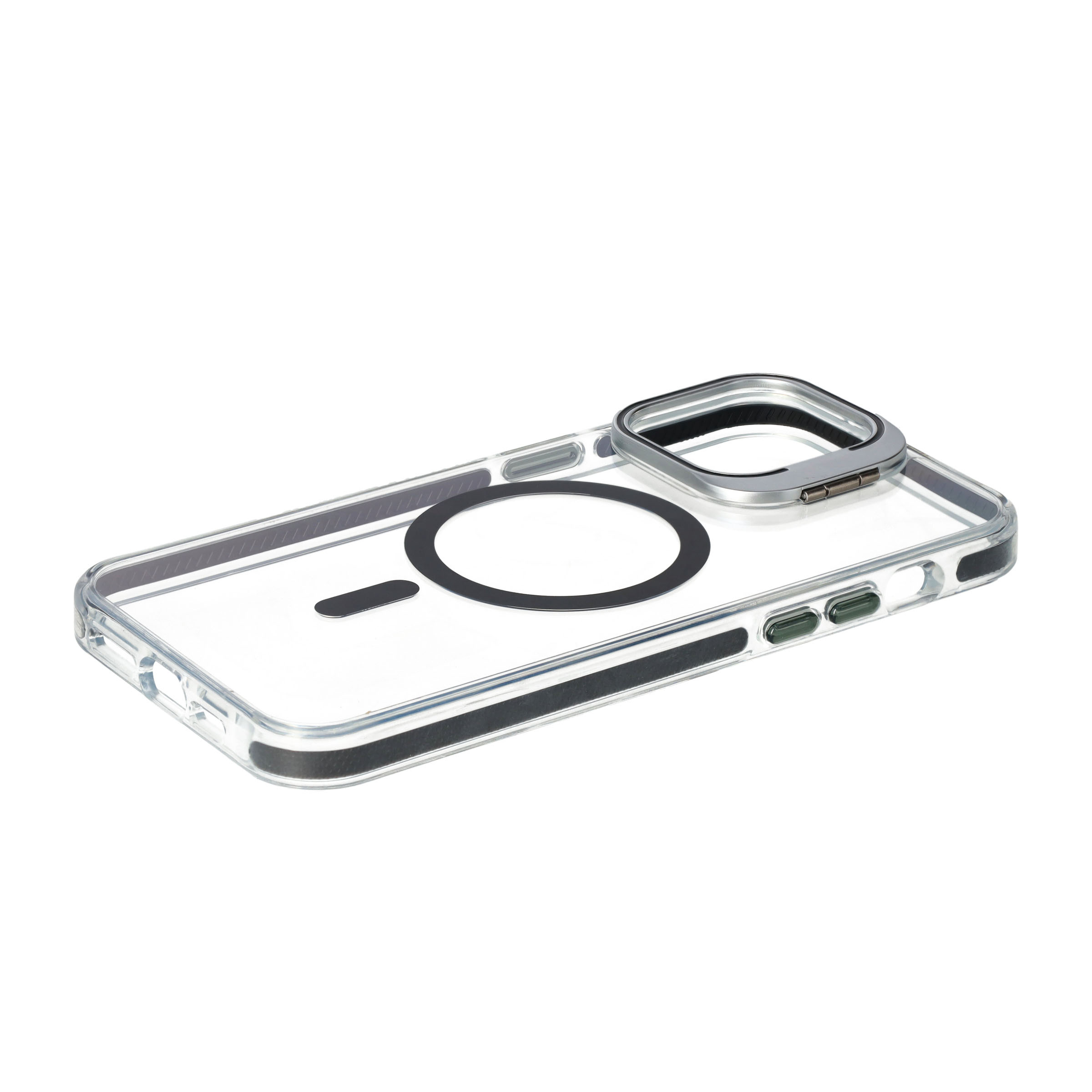 iPhone 14 Pro Max MagSafe Hybrid Hülle TPU Bumper Acryl Rückseite mit Kamera Kickstand - Schwarz / Transparent