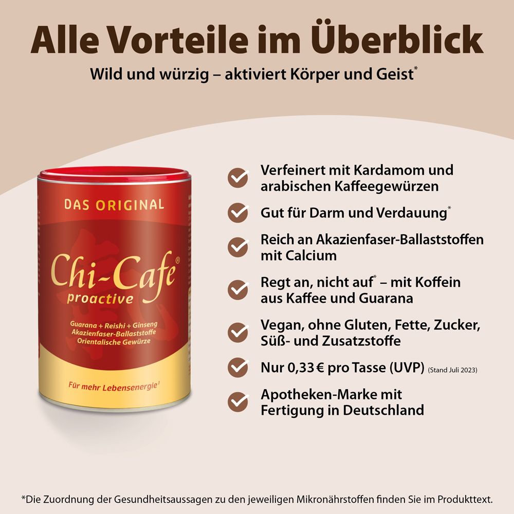Chi-Cafe proactive Wellness Kaffee mit Akazienfaser Guarana Reishi-Pilz Ginseng