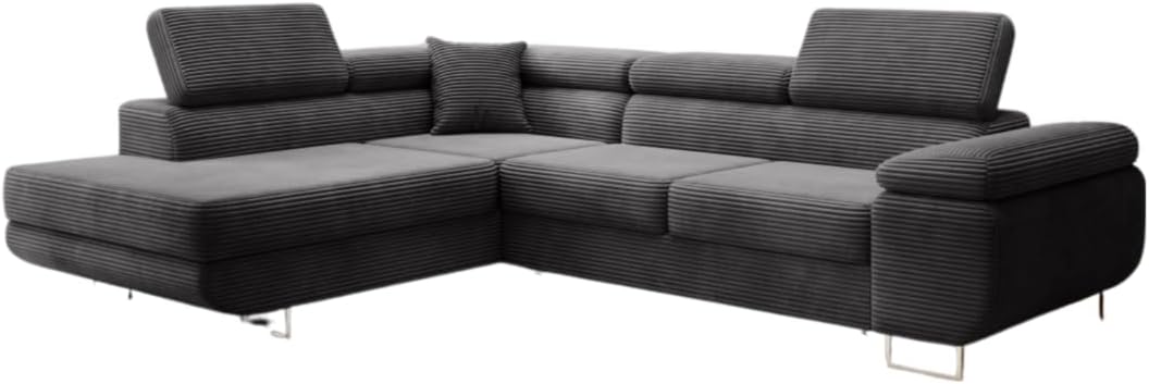 Luxusbetten24 Designer Sofa Aston mit Schlaf- und Klappfunktion | Bezug: Cord | Farbe: Anthrazit | Stellvariante: Links