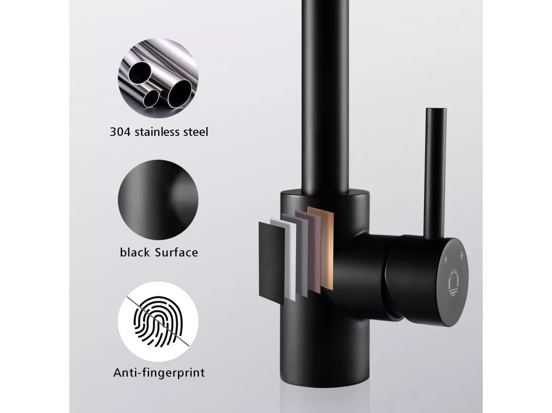 2PCS Cecipa max Mitigeur de cuisine, Robinetterie Noir en Acier Inox, Robinet de cuisine monocommande, rotatif à 360 °,EU Modèle