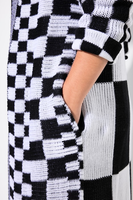 Strickjacke, Straight Fit, Schachbrett-Mustermix