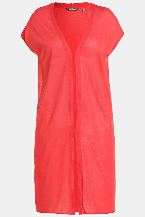 Strickweste, lange, offene Form, V-Ausschnitt, ärmellos