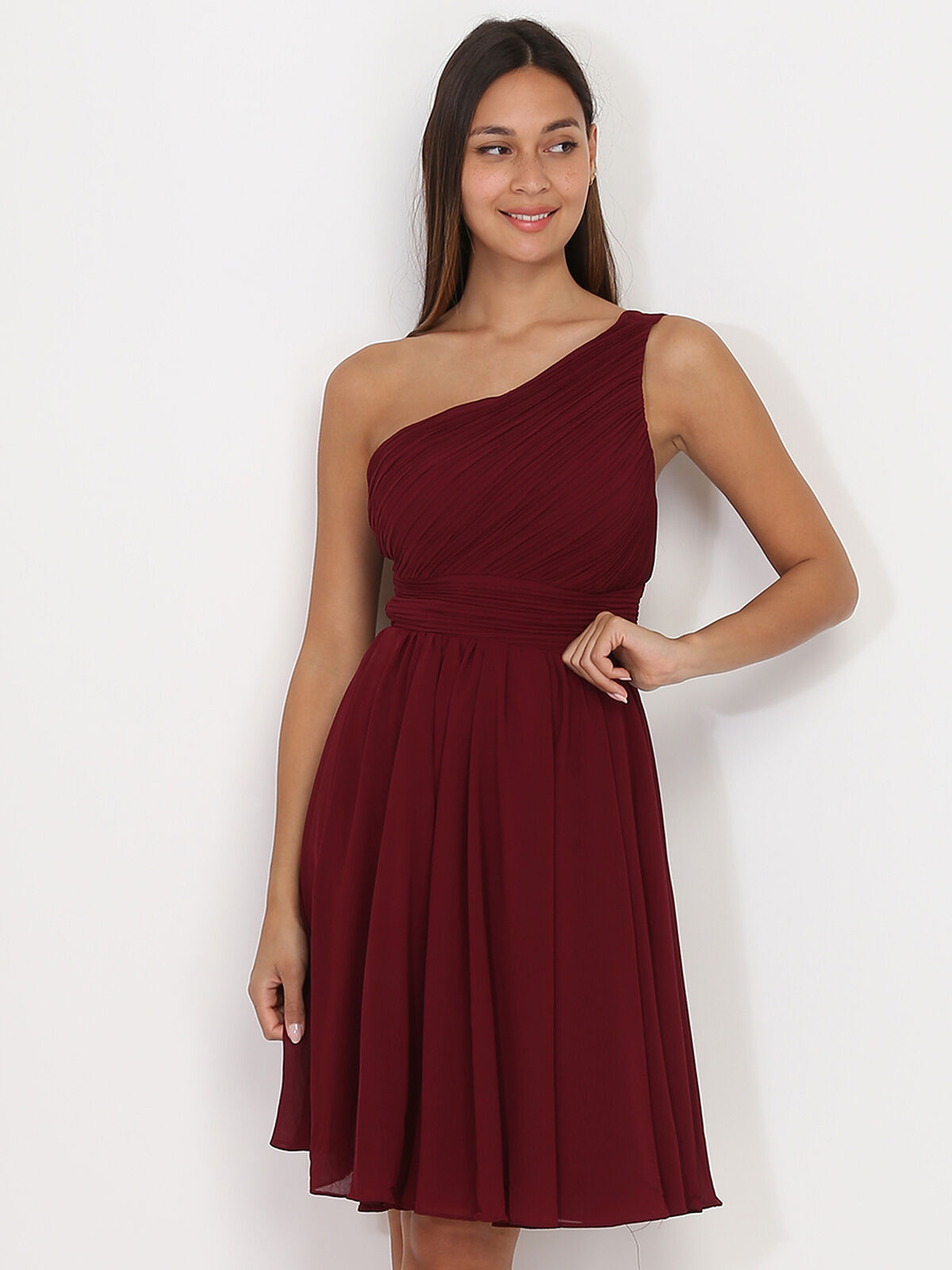 Robe asymétrique drapée- Bordeaux