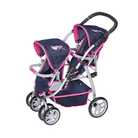 KnorrToys Zwillingspuppenwagen Milo - flying hearts blue pink
