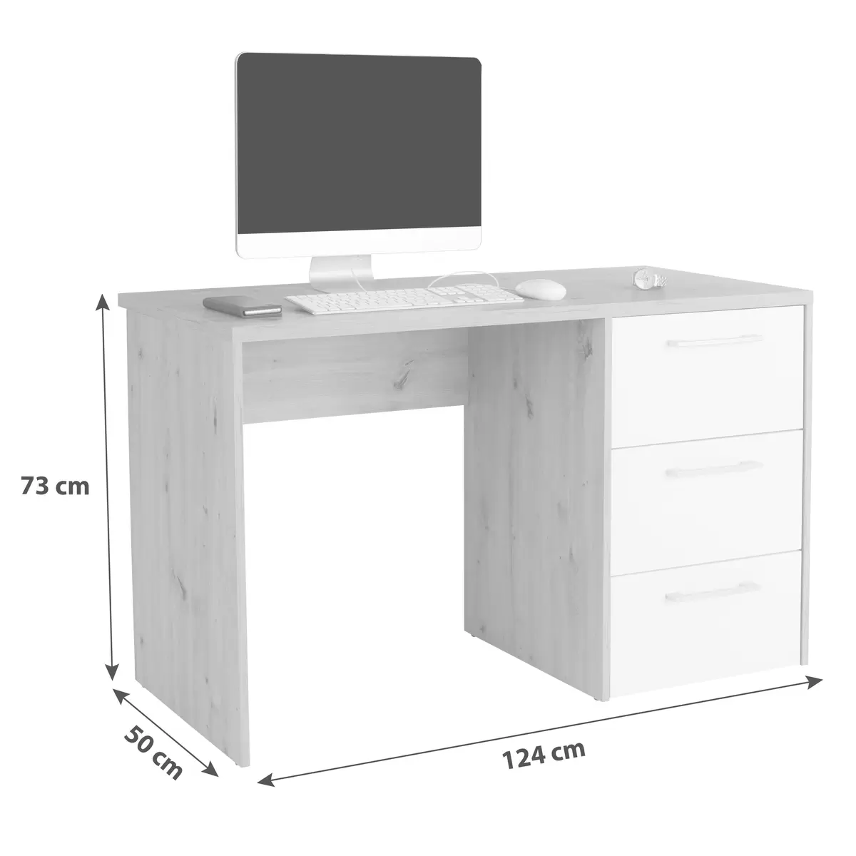 Schreibtisch Box weiss,Eiche
