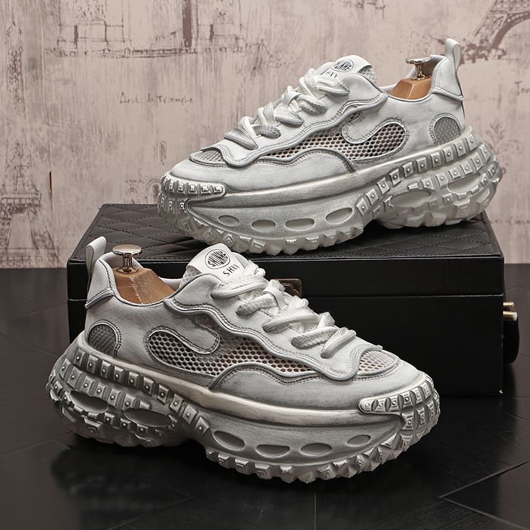 Mr Ozera - Platform Mesh Panel Veterschoenen van Imitatieleer