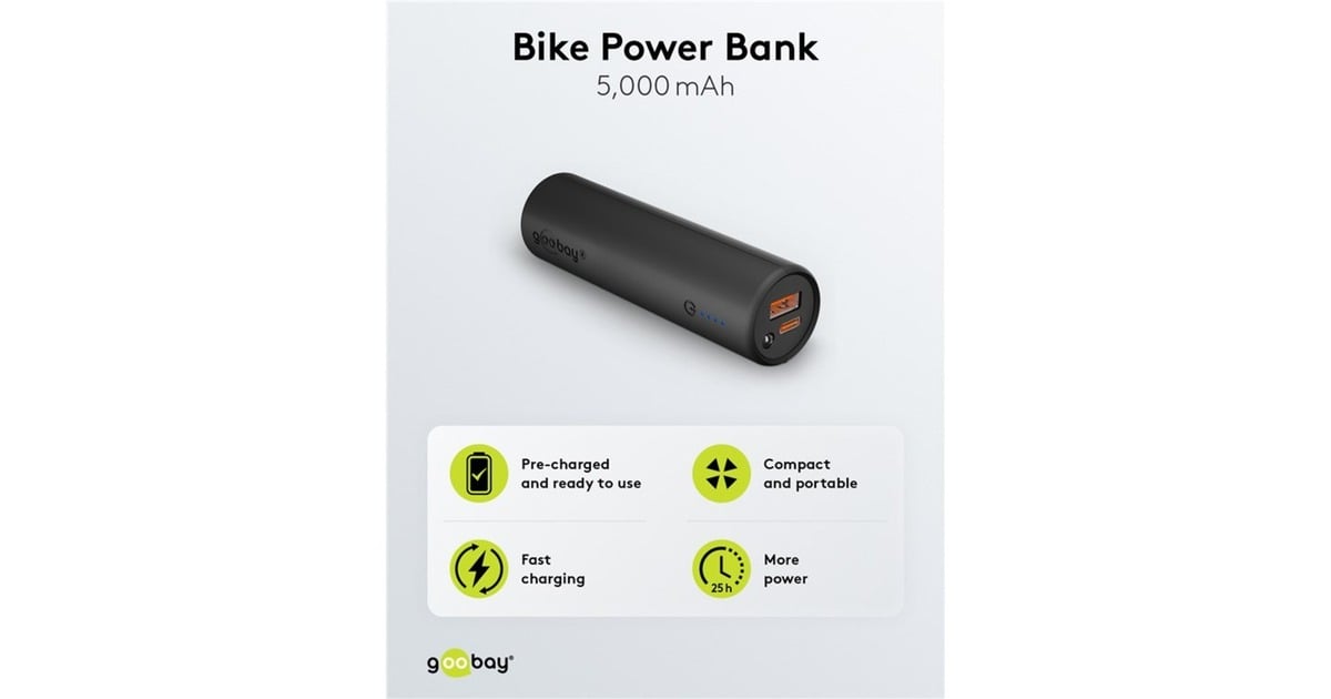 goobayBike-Powerbank 5.0  (Zwart, 5.000 mAh, Power Delivery, Quick Charge)