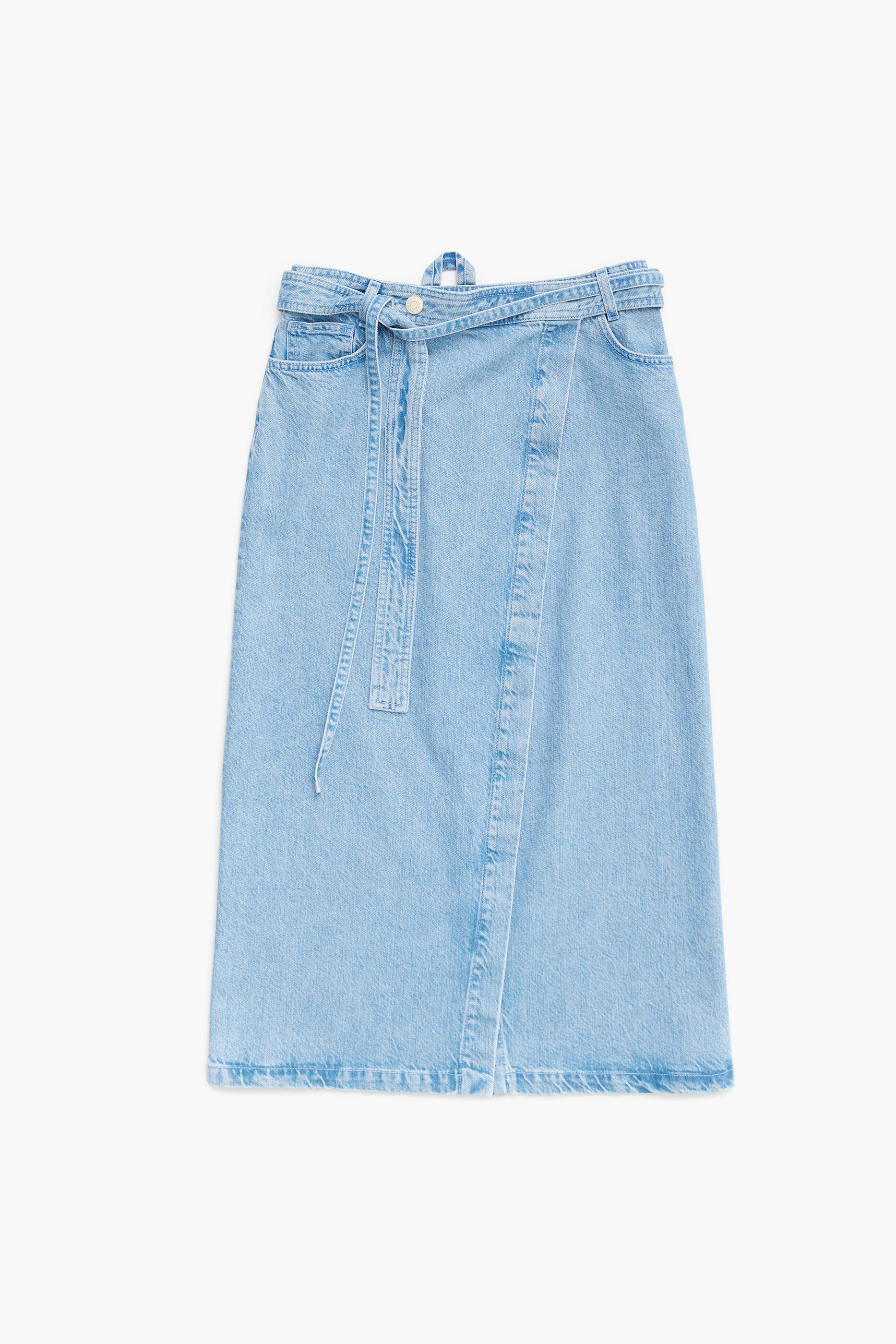 saia pareô midi em jeans azul
