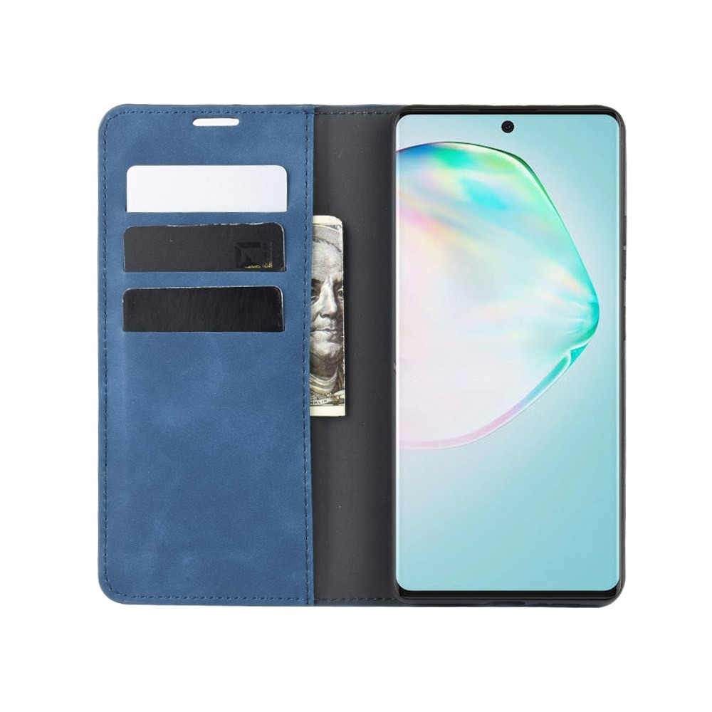 Samsung Galaxy S10 Lite Vintage Leder Tasche Flip Cover Fashion Design - Dunkelblau (Matt)