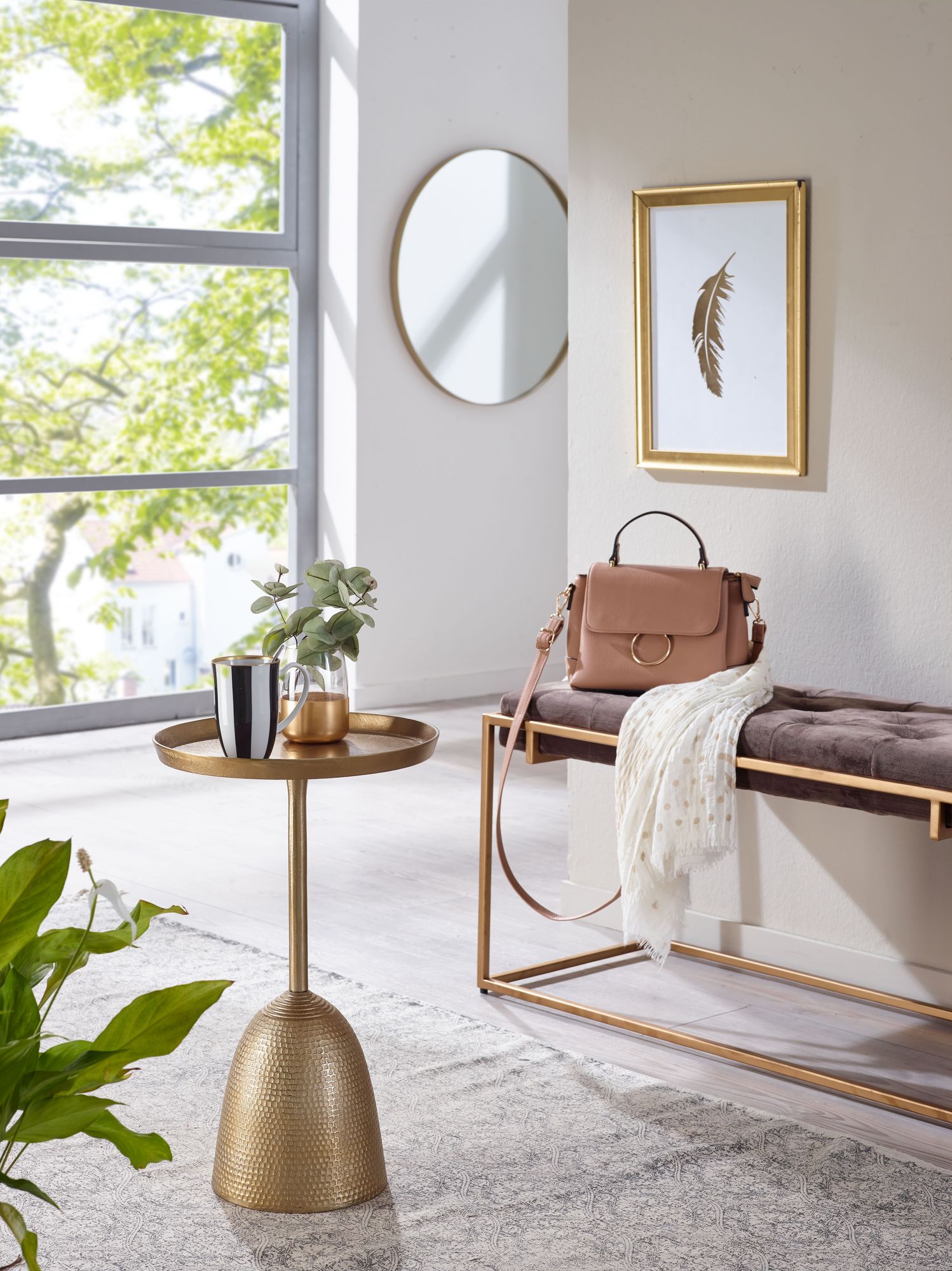 Beistelltisch FineBuy Sofatisch Metall Ø 33 cm Tisch Wohnzimmertisch Rund Gold