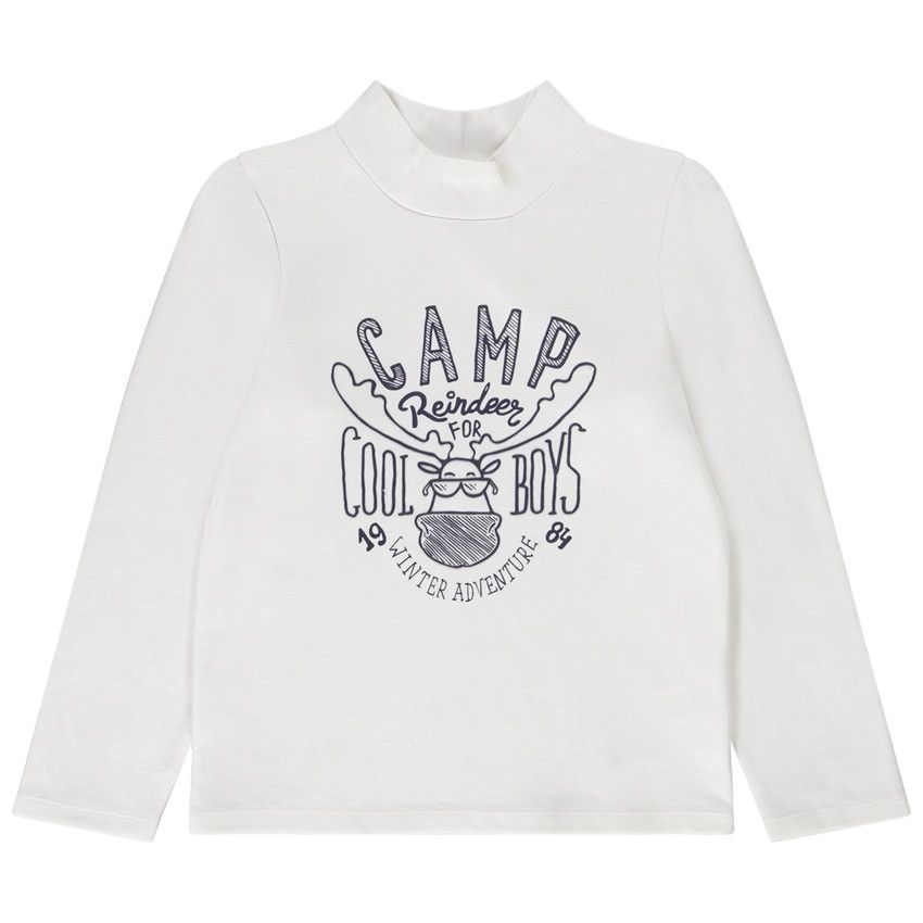 Sous-pull à col cheminée print cerf pour garçon - Ecru