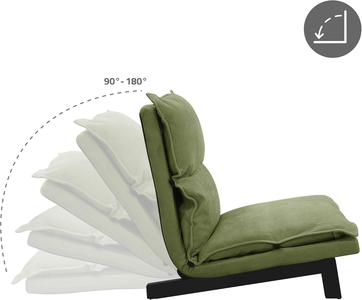 ML-Design Bodenstuhl Grün, Bodensessel gepolstert, verstellbare Rückenlehne, Leinenbezug, Stahlgestell, Loungesessel Sitzkissen Bodensofa Bodensitz Bodenkissen Relaxsessel Meditationsstuhl Lazy Sofa