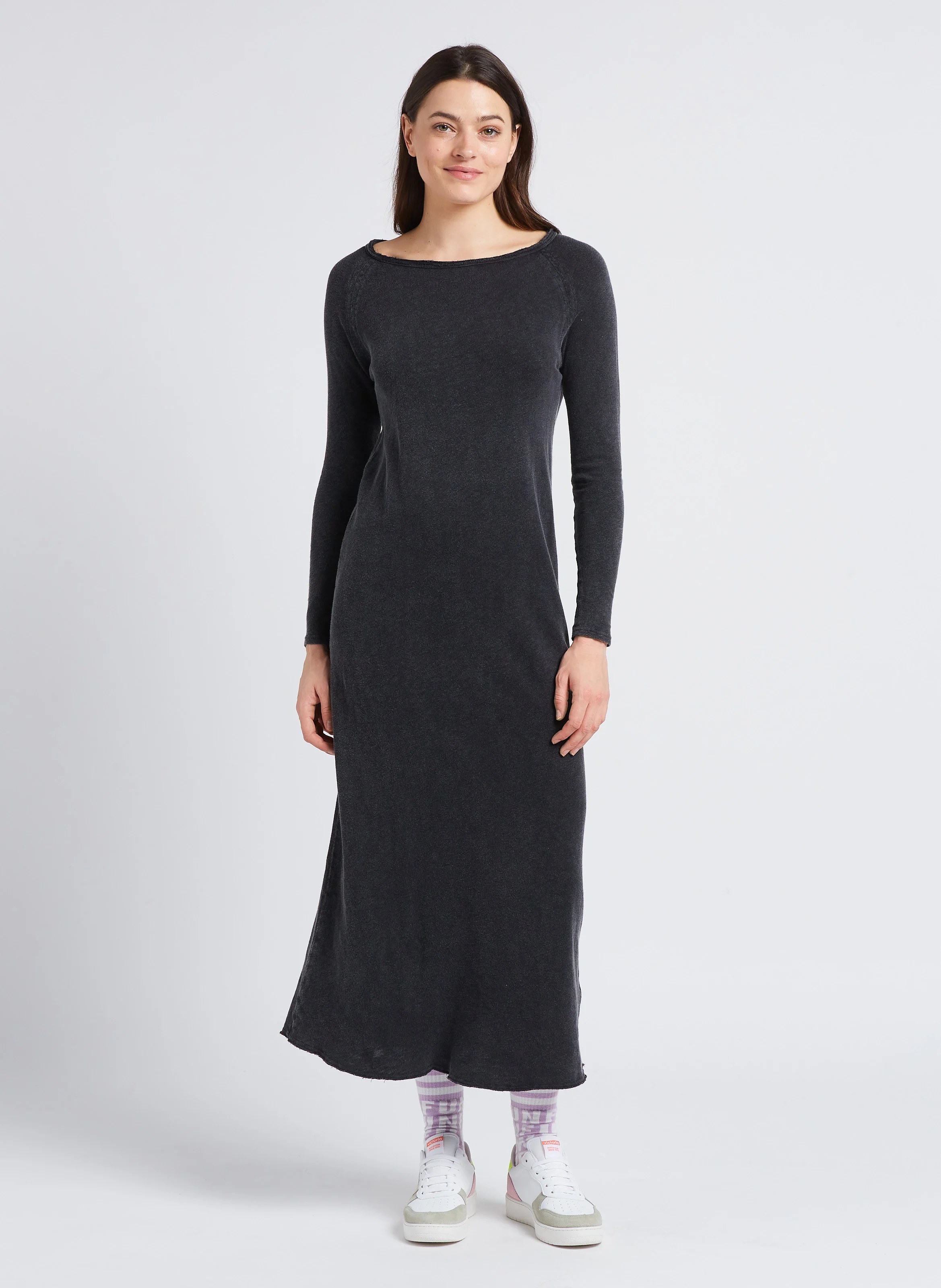 SONOMA - Robe longue col rond en coton | Noir