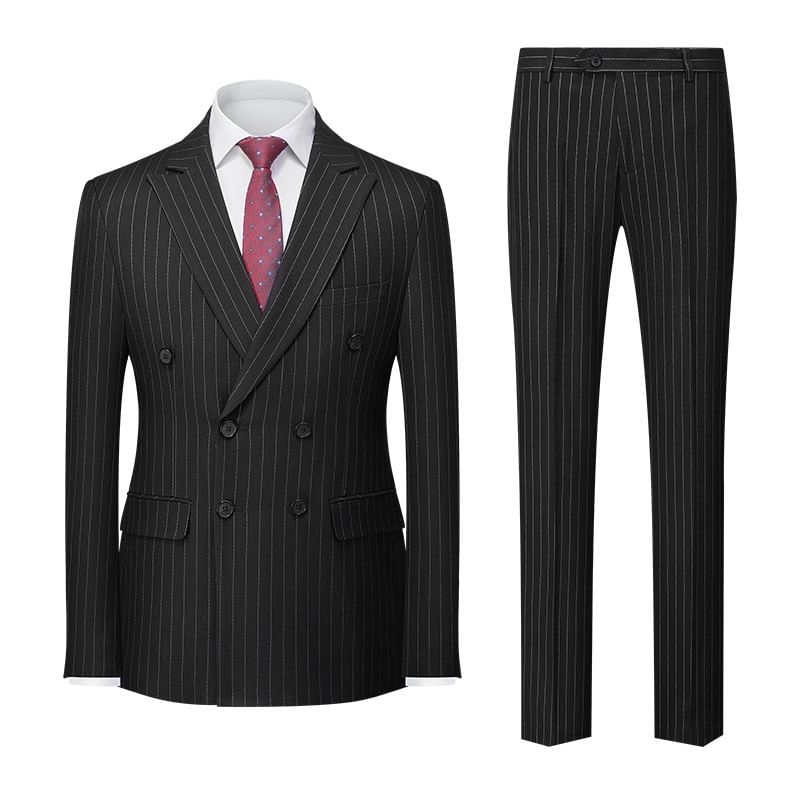 Oeps - Set: Reverskraag, krijtstreep, dubbelrijs blazer + middelhoge pantalon