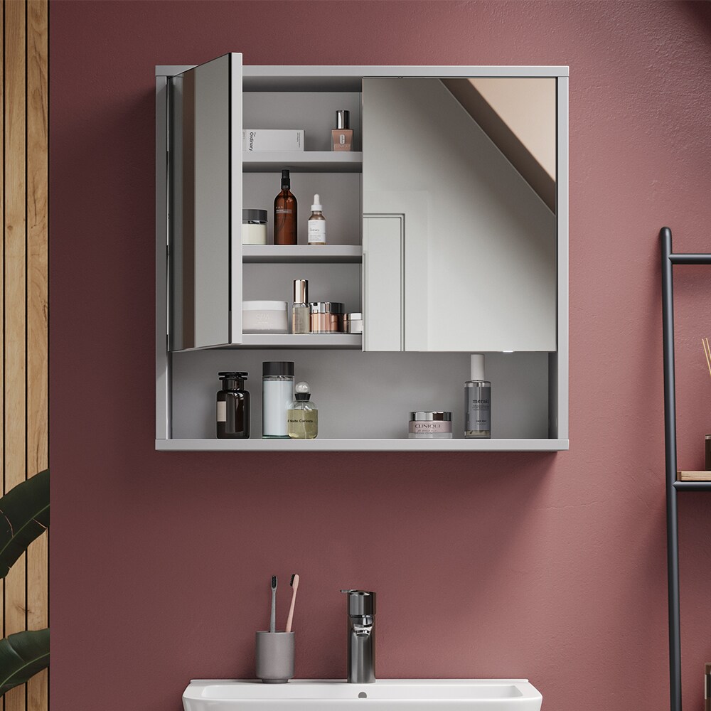Vicco Spiegelschrank für Badezimmer Eliza 70 x 65 cm, Grau, Badezimmer, Ablage