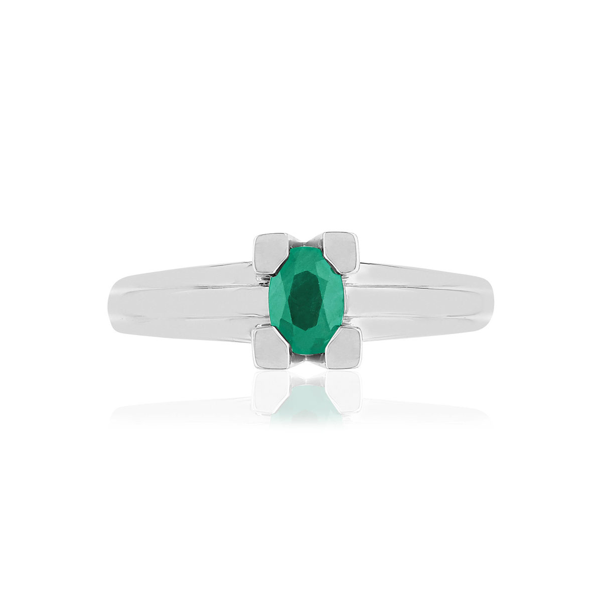 Bague VAN BRILL or blanc 750, émeraude, diamants.