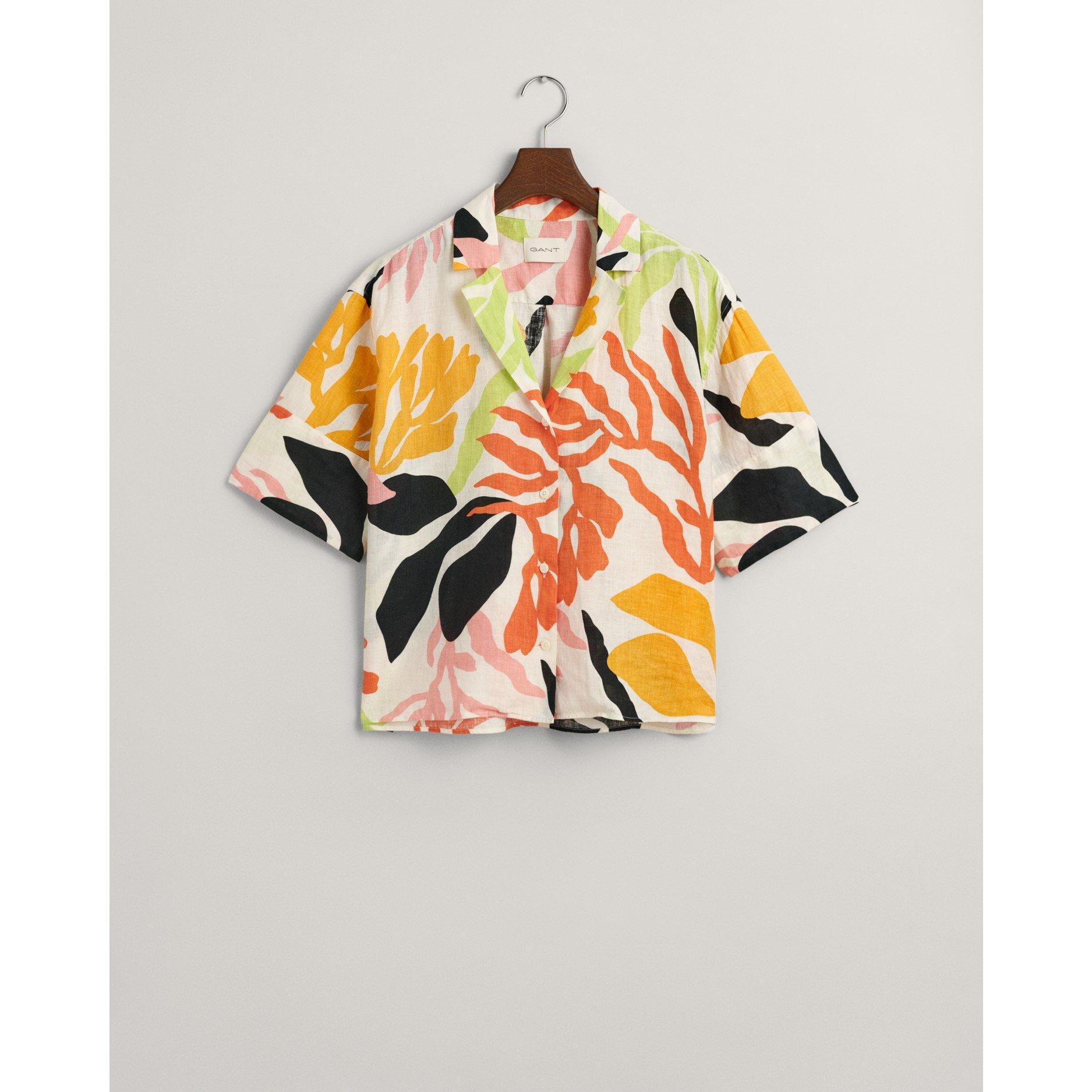 Gant Relaxed Fit Palm Print Linen Short Sleeve Shirt