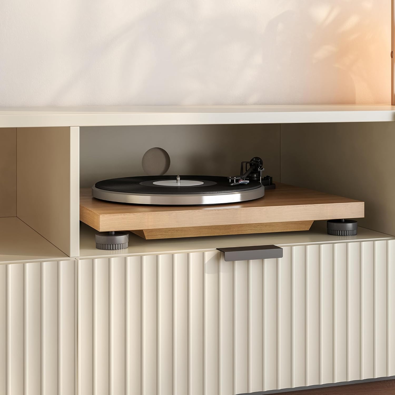 [en.casa] TV Schrank Nand Lowboard mit 2 Türen geriffelt Fernsehschrank mit 2 Schubladen 180 x 40 x 51 cm Sideboard Kommode Fernsehtisch Sandfarben