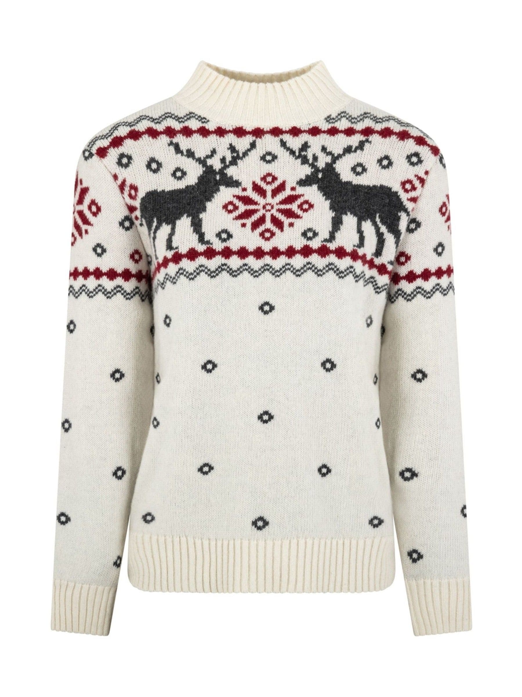 The Little Tailor Cream Wool Blend Festive Fairisle Funnel Neck Christmas Jumper