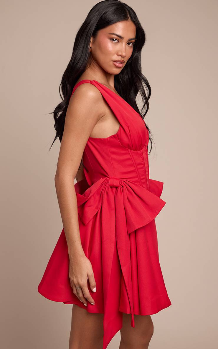 Rouge Robe Droite Tissée À Détail Nœud