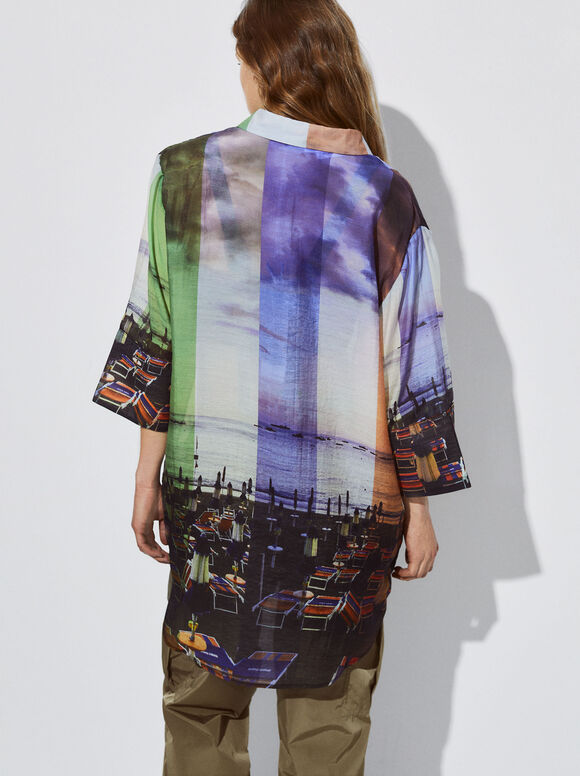 Vestido camisa estampado - Multicolorido