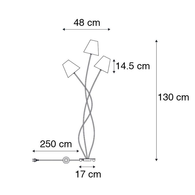 Design vloerlamp zwart met stoffen kappen 3-lichts - Melis