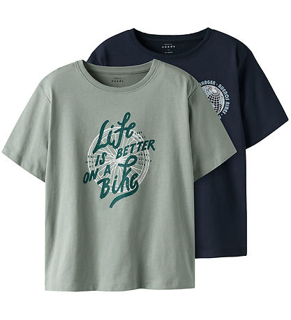 Name It T-Shirt - NkmVagno - 2er-Pack - Slate Grau/Navy Blazer