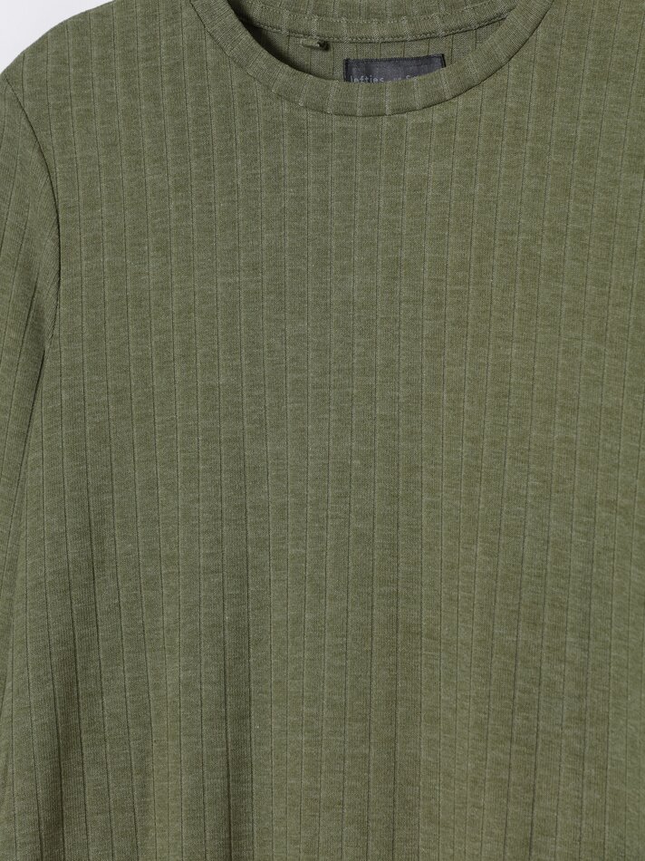 Camiseta de maternidade em malha canelada - Cáqui Vigoré