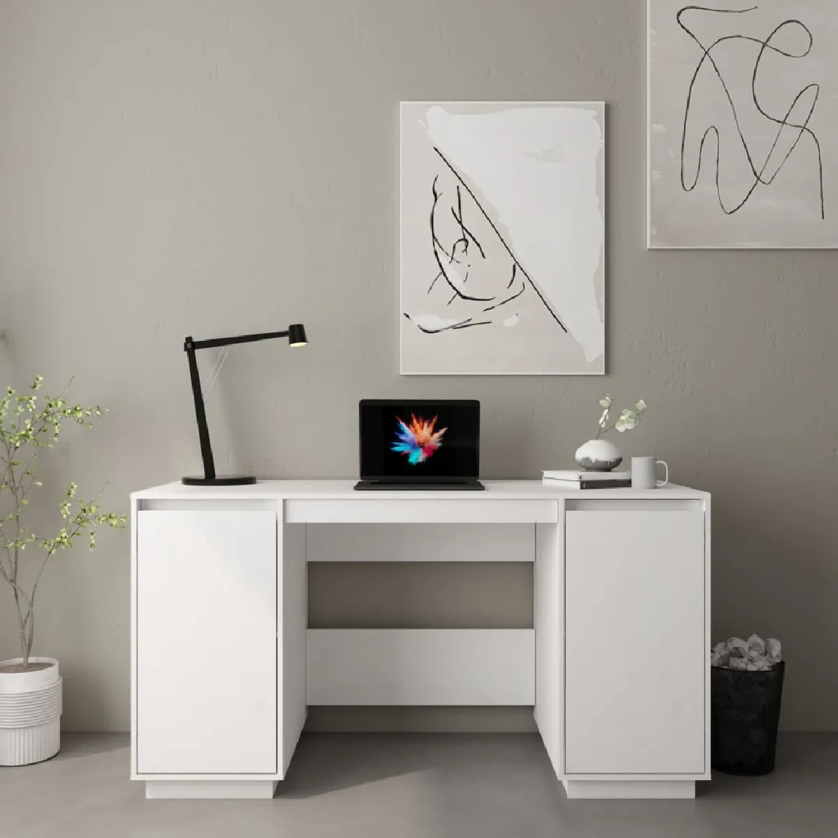 VidaXL Bureau Blanc Pin