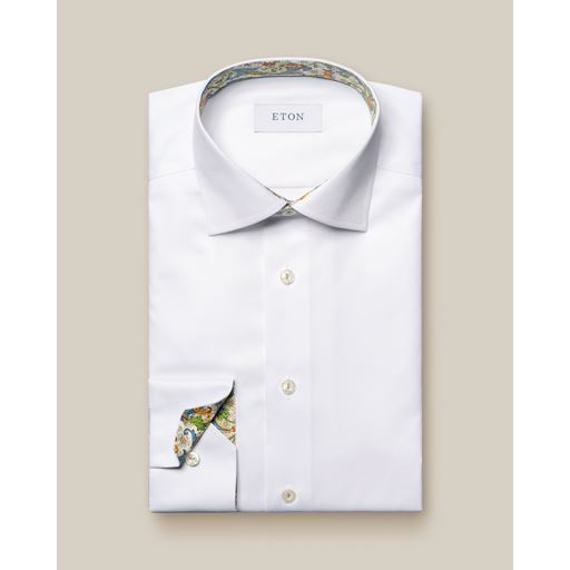 Eton Floral Effect Signature Twill Smil Fit Skjorte, White, 43