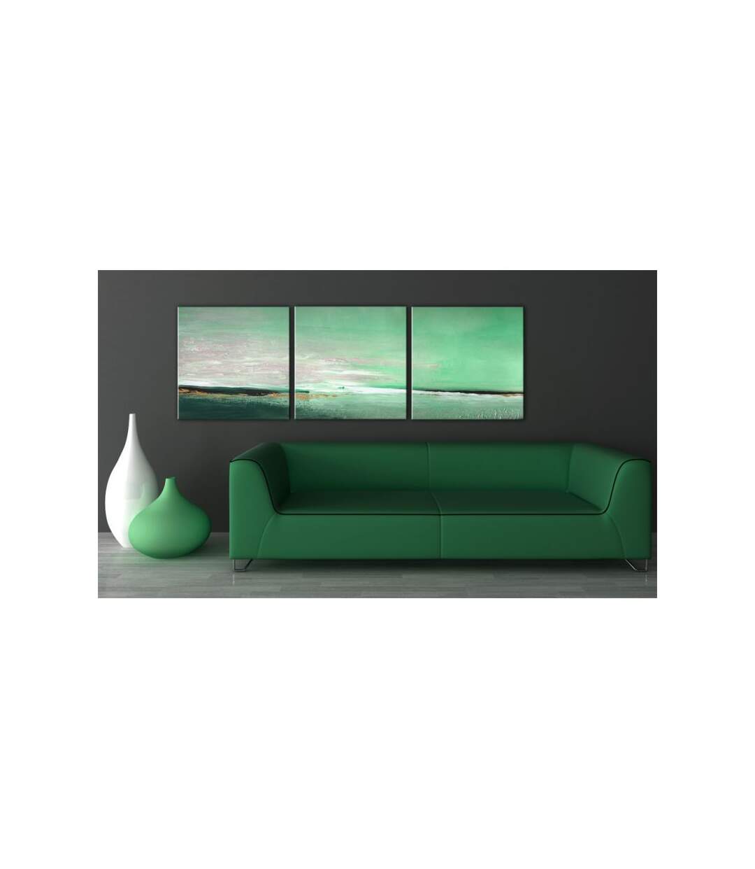 Paris Prix - Tableau Peint à La Main côte De La Couleur Verte 50x150cm