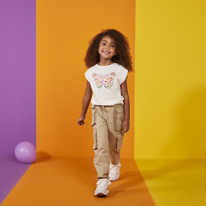 T-shirt manches courtes motif en cording pour fille - Ecru